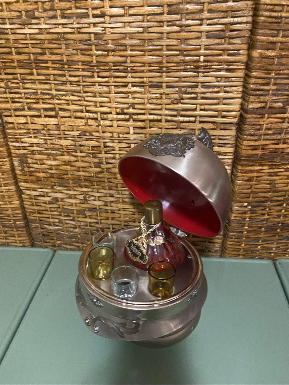Vintage 1960’S Prussian Helmet Bar Set w/ Decanter & Shot Glasses *rare & unique